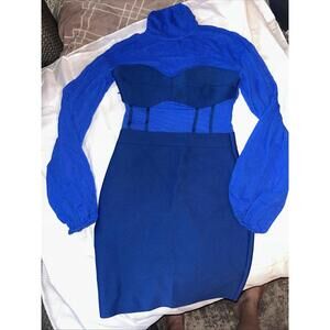 Sheer Mesh Long Sleeve  TurtleNeck Bodycon Mini Club Dress